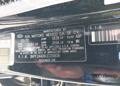 2020 Kia Forte Fe from USA, damaged, VIN 3KPF24AD6LE235656